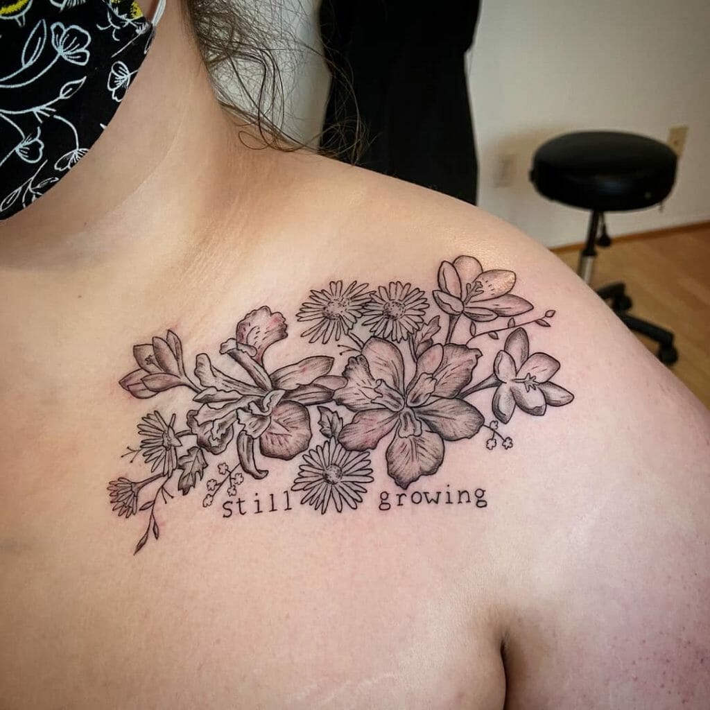February Birth Flower and Gemstone Tattoo
