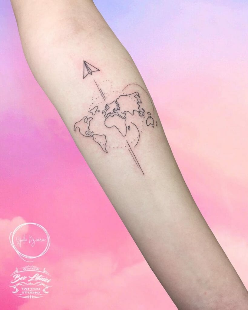 Flying All The Continents Map Paper Airplane Tattoo