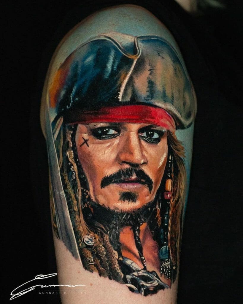 Full Color Captain Jack Sparrow Tattoos Portrait Art