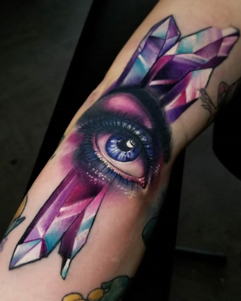 Gorgeous Eye In Purple Crystal And Gemstone Tattoos