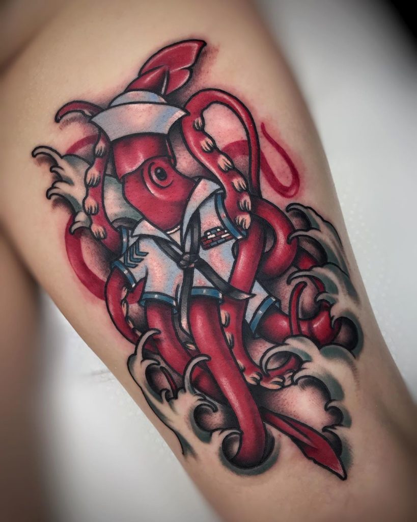 Gorgeous looking Red Squid Tattoo