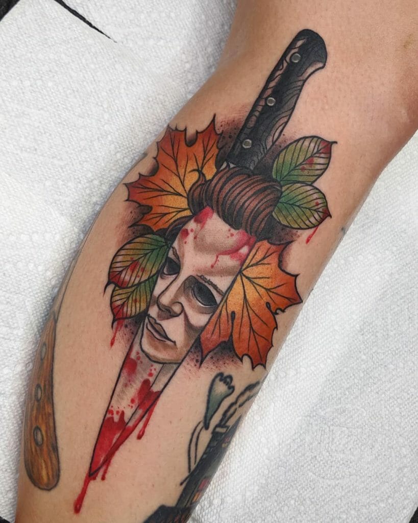 Halloween Tattoo Michael Myers Fall Inspired Horror Bloody Knife Tattoo Design