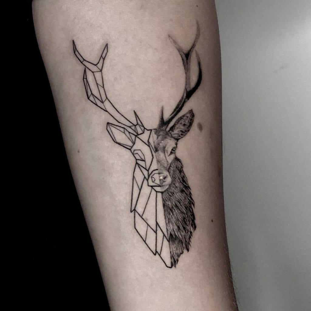 Inked Fine Line Realistic Geometric Deer Tattoo