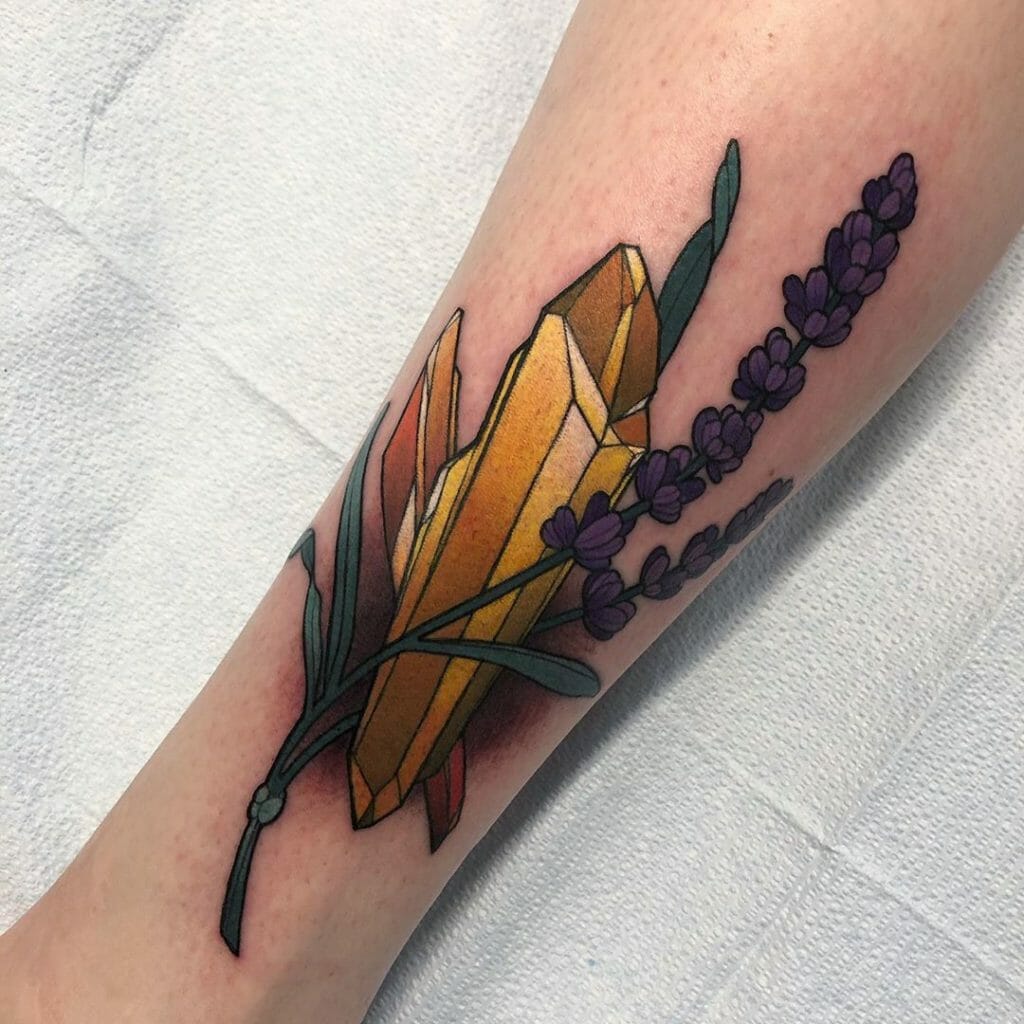 Lavender and Yellow Crystal Gemstone Tattoo