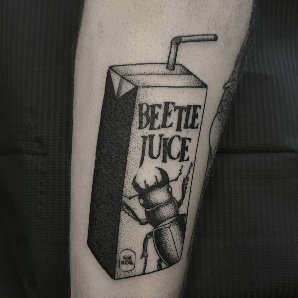 Literal Beetlejuice Tattoo Funny Tattoos Art Done In Black Ink For Men