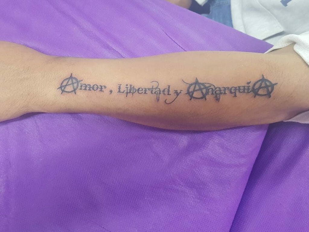 Love Freedom And Anarchy Awesome Gothic Forearm Tattoo