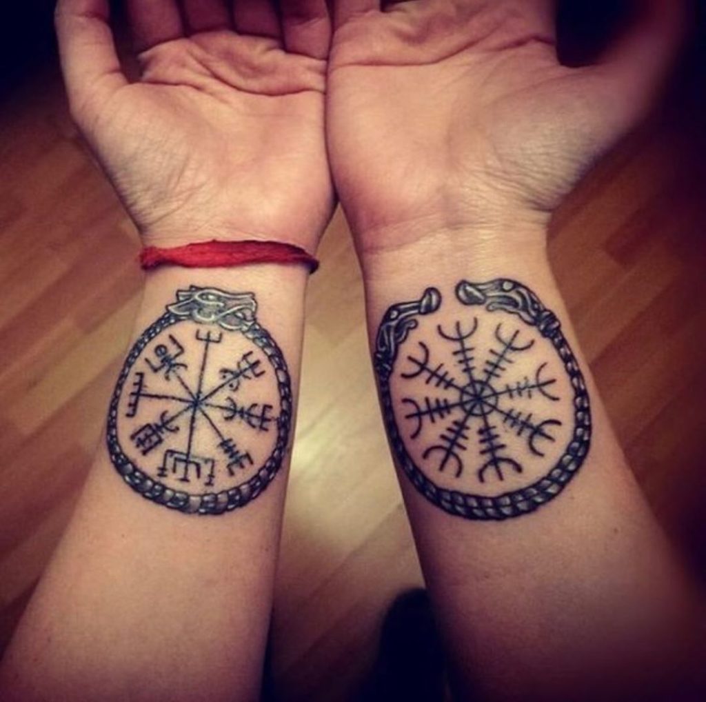 Matching Vegvisir And Helm Of Awe Ouroboros Norse Tattoo