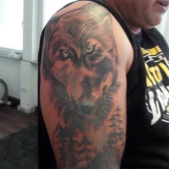 No Ragrets Black And White Wolf Tattoo