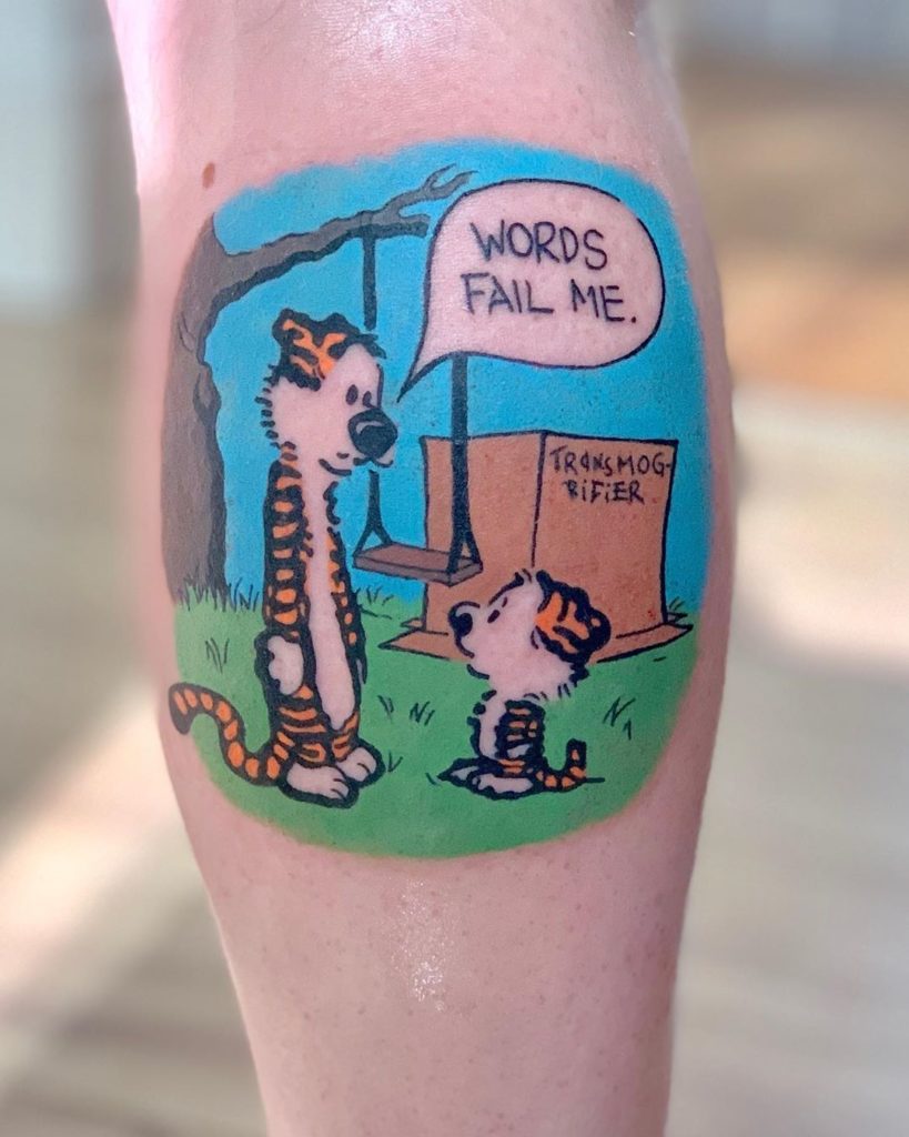 Painterly Iconic Transmogrifier Calvin And Hobbes Tattoo