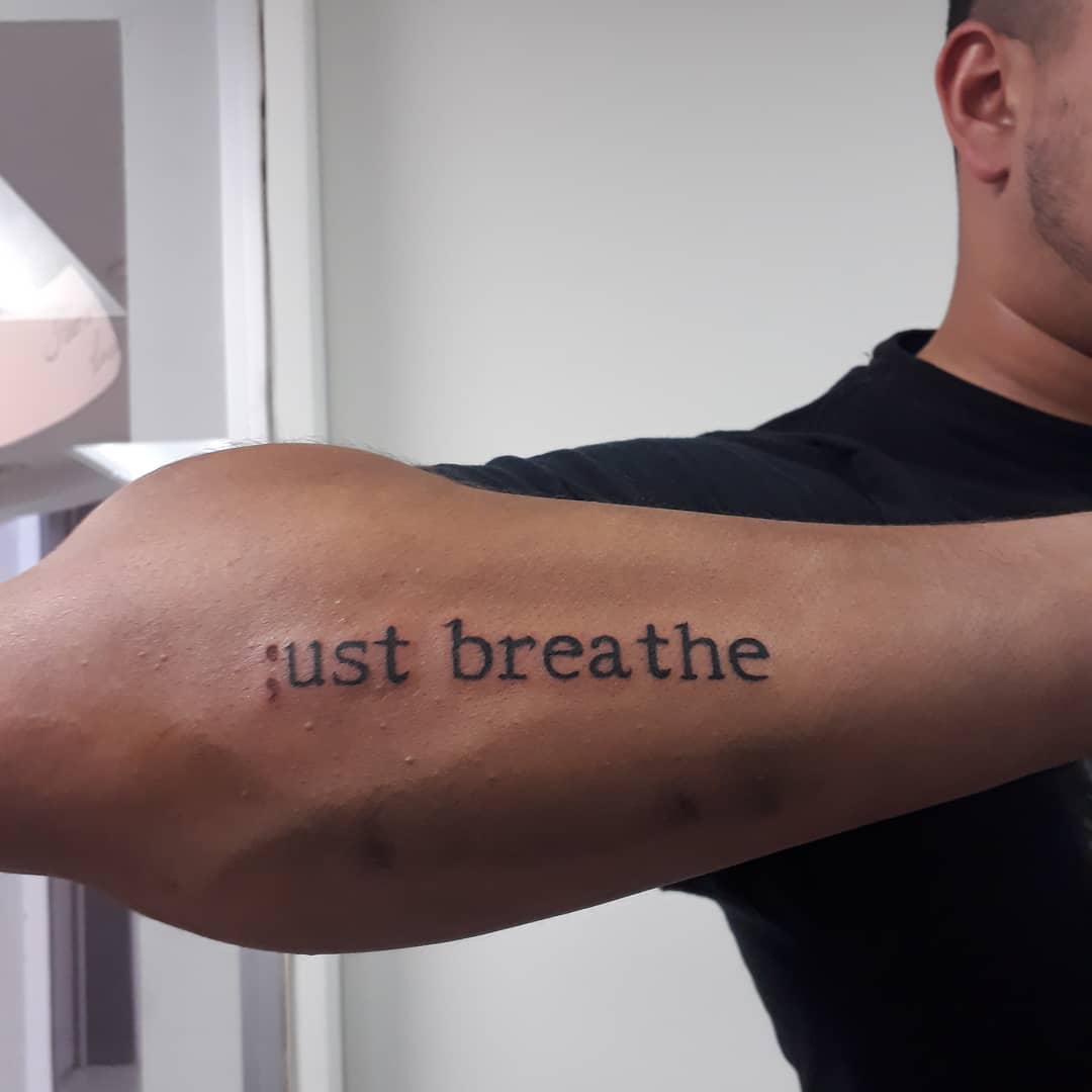 Personalized Just Breathe Tattoo on Forearm