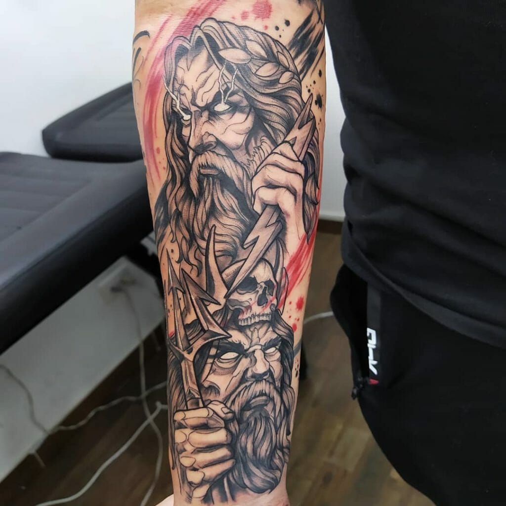 Poseidon vs Zeus Piece Sleeve Tattoo