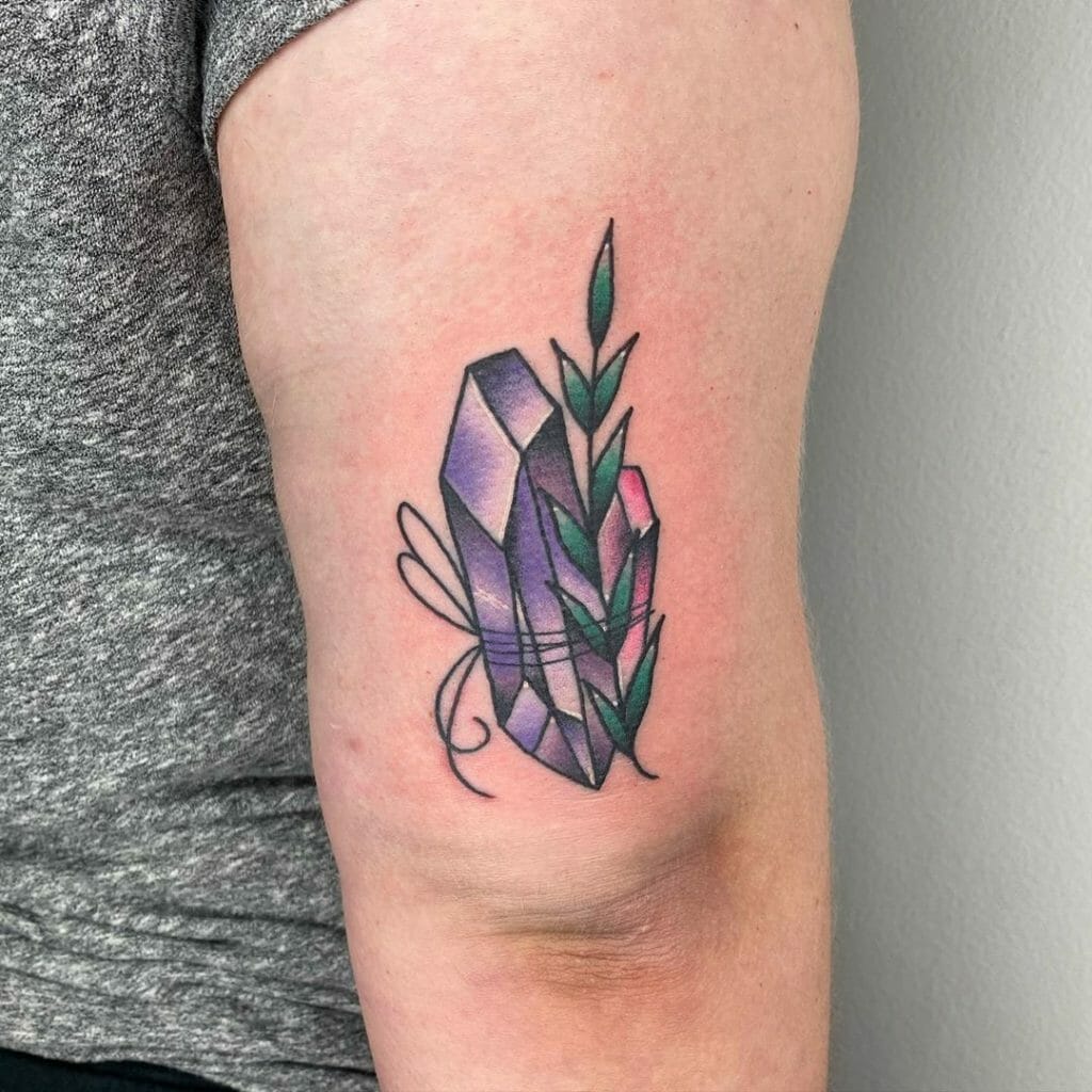 Purple and Pink Small Crystal Tattoo Design