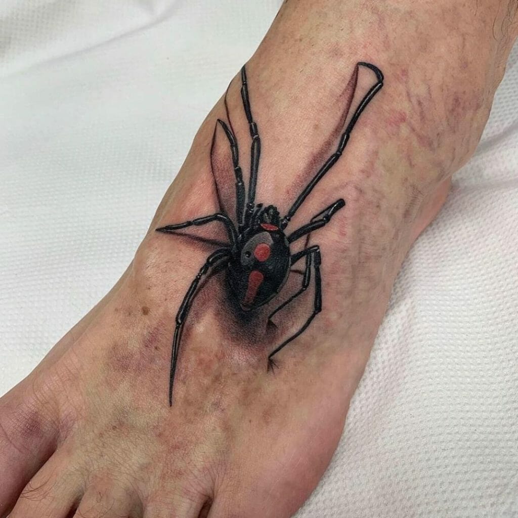 Realistic Foot Black Widow Tattoo