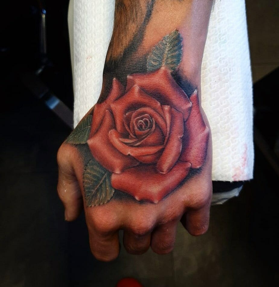 Realistic Red Tattoo Stencil Rose for Hand Placement