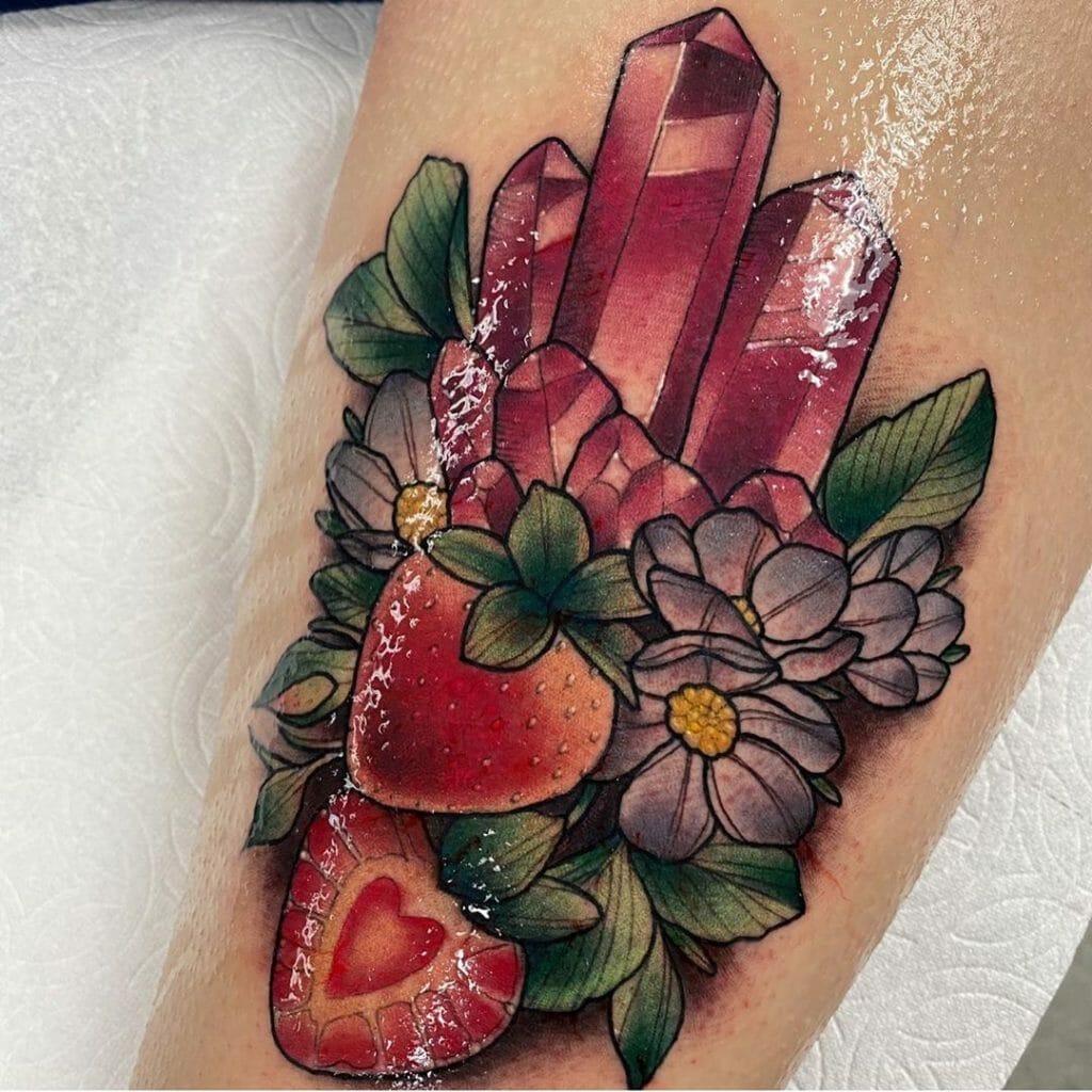 Ruby Crystal Tattoo With Wild Strawberries