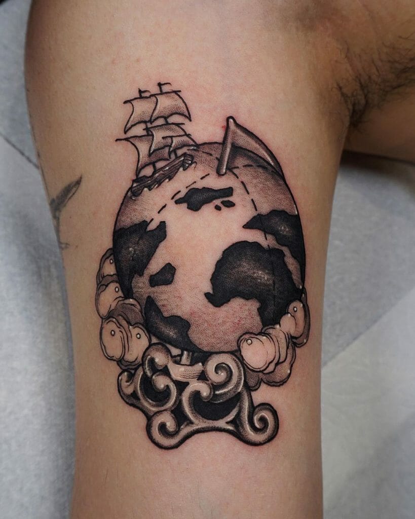 Sailing The Black and White Earth Tattoo Design