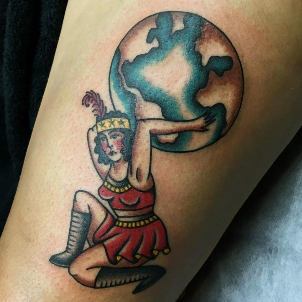 Showgirl Holding The Globe Tattoo