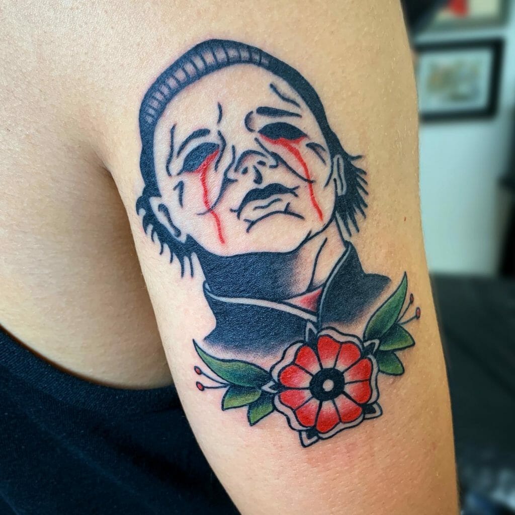 Simplistic Colored Michael Myers Mask Tattoo