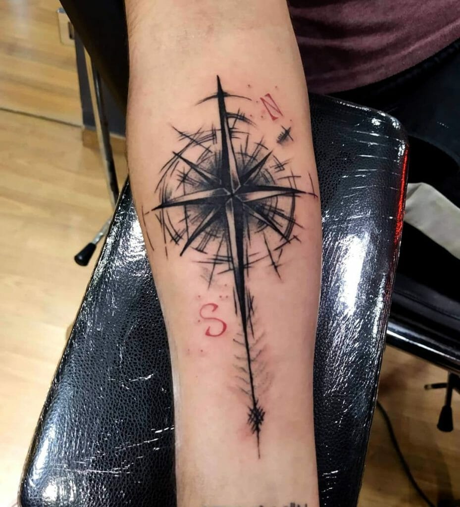 Sketchy Compass North Star Tattoo