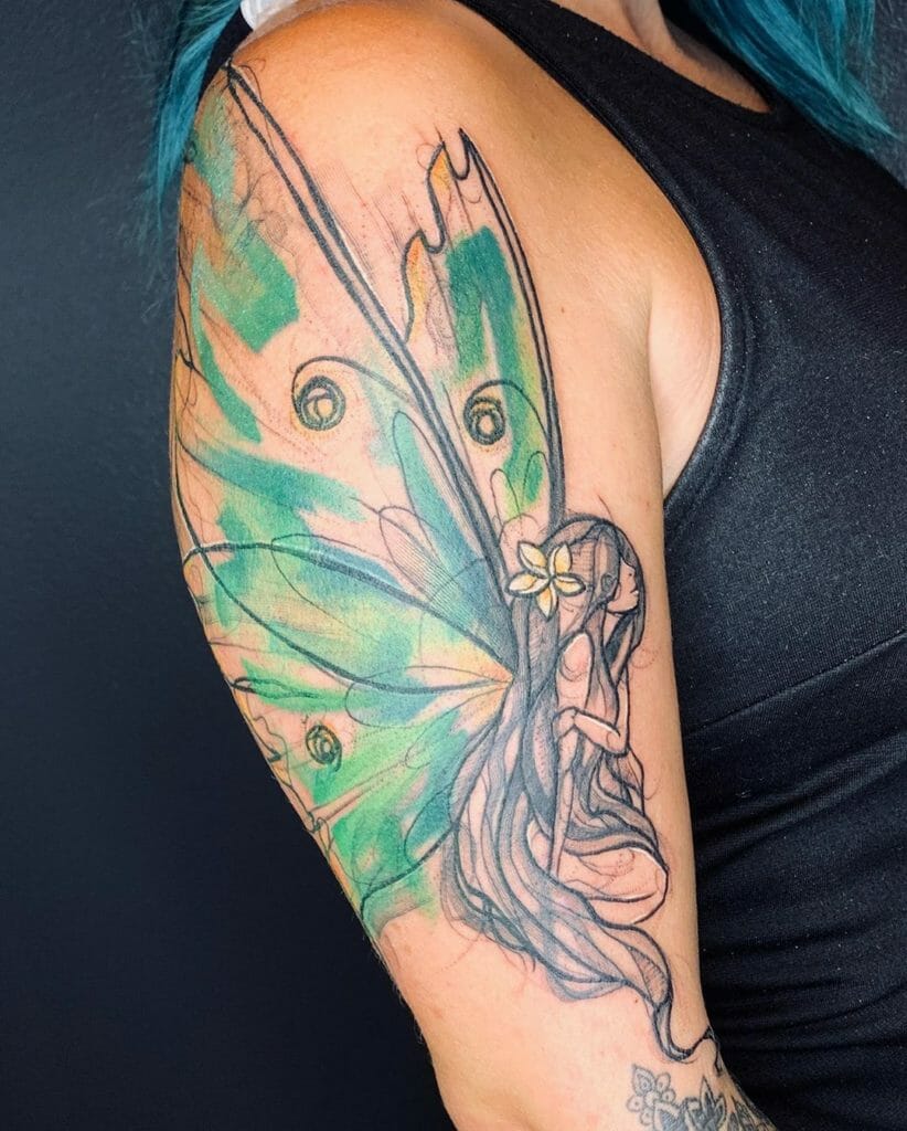Sketchy Lunar Moth Fairy Tattoo Art
