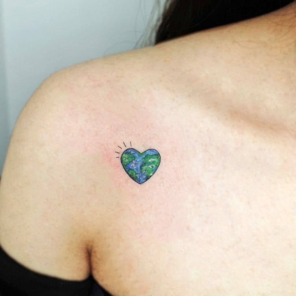 Small Earth Tattoo Heart Shaped Design