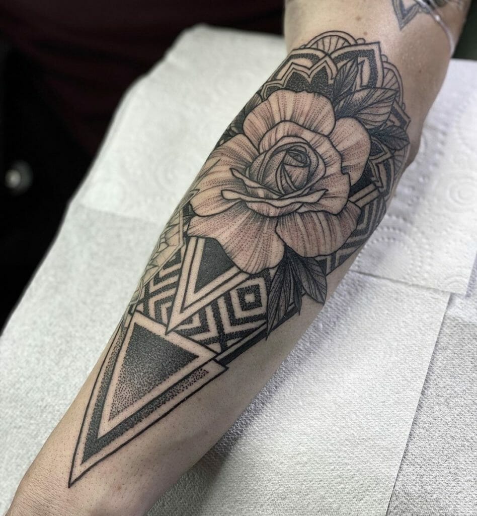 Tattoo Rose Stencil with Mandala and Geometric Elements Outsons