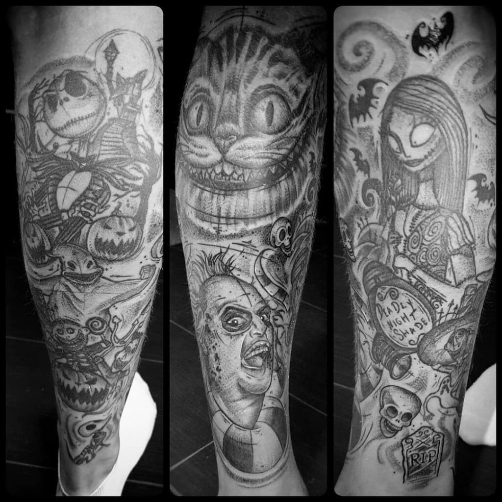 Tim Burton Halloween Themed Sleeve Tattoo