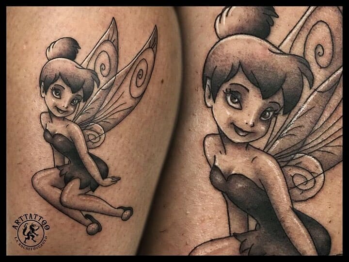 Tinkerbell Tattoo Black and White Ink Design