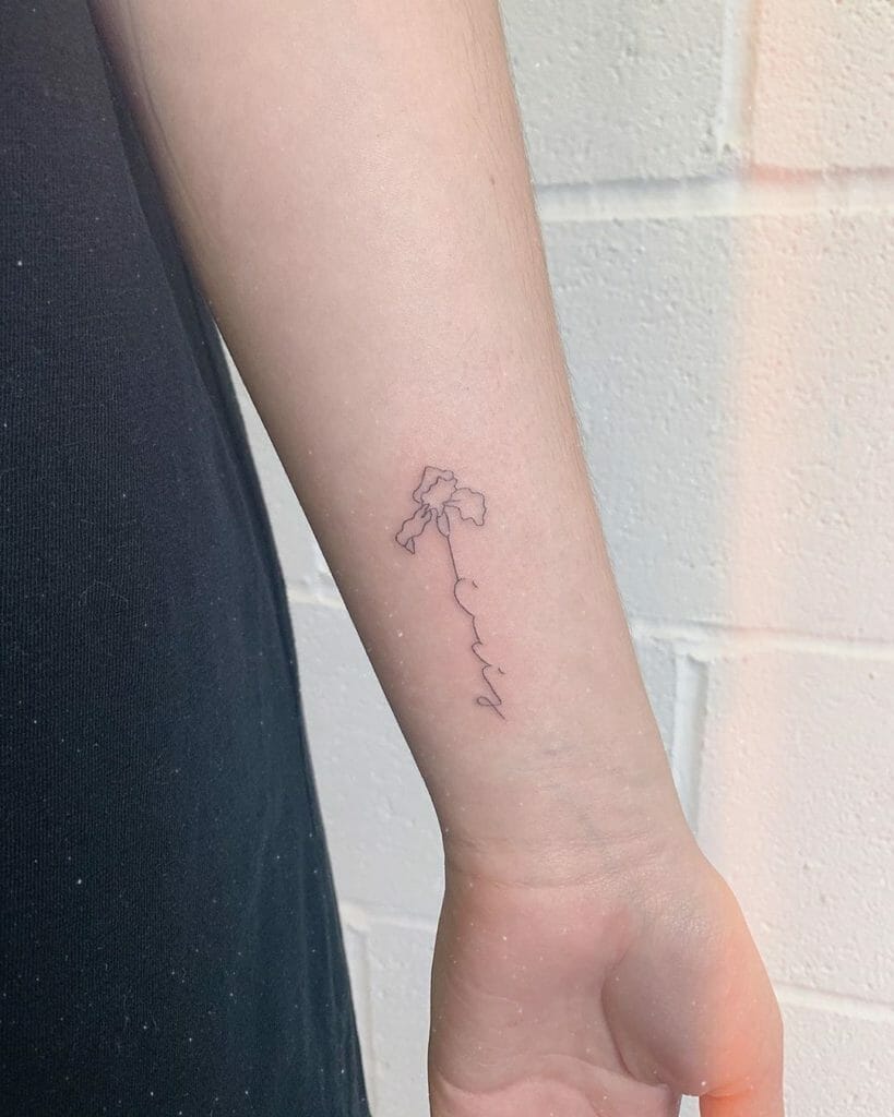 Tiny Simple Name and Iris Tattoo