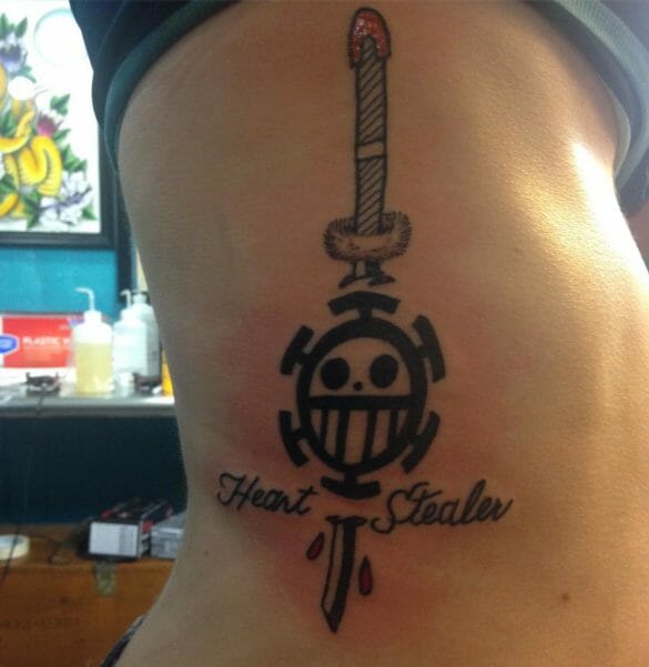 101 Best Trafalgar Law Tattoo Designs You Need To See! - Trafalgar D Water Law Heart Stealer Tattoo Design 585x601