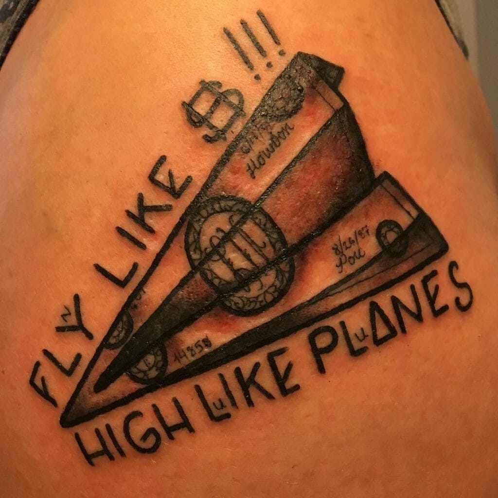 Unique Dollar Bill Paper Plane Tattoo