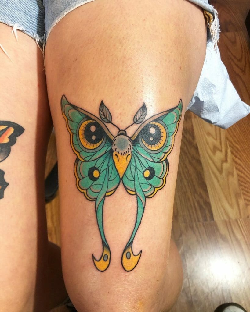 Unique Owl and Luna Moth Mash-up Tattoo Art