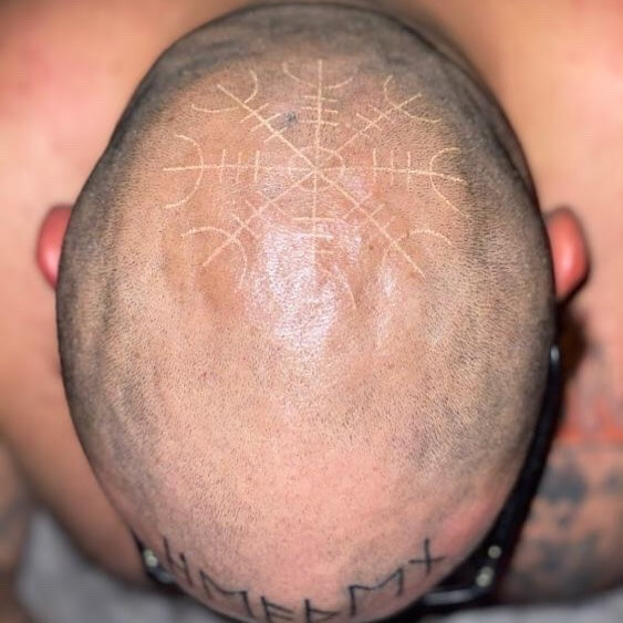 White Ink Scalp Tattoos For Men Large Viking Symbol