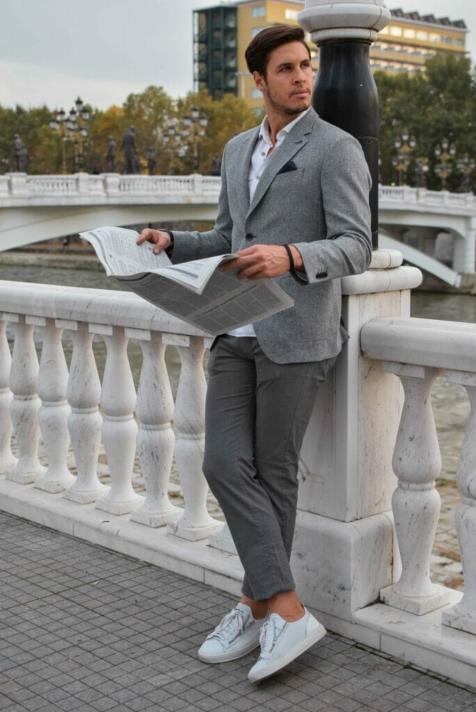 2. Sneakers With Grey Suit Pants