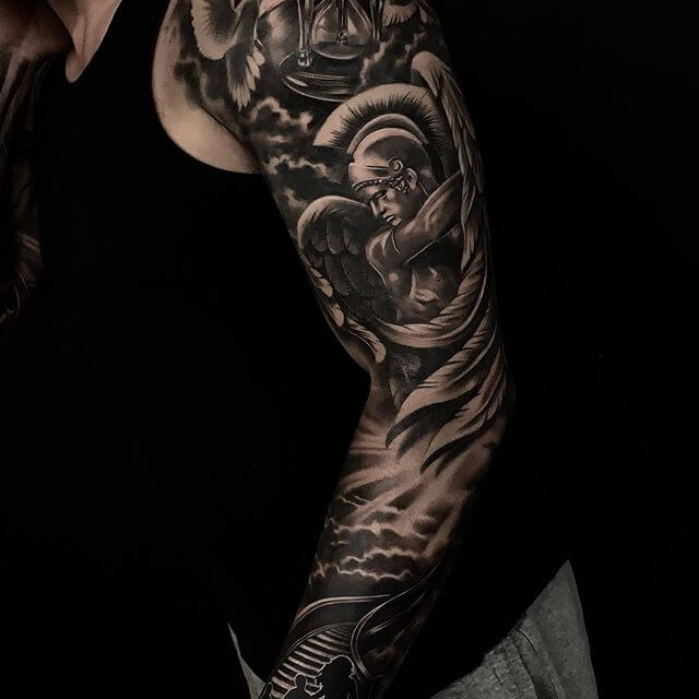 Awesome Grayscale Stairway To Heaven Tattoo