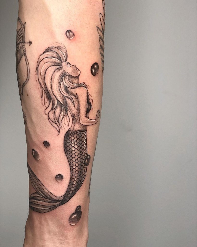 Black And White Mermaid Tattoo