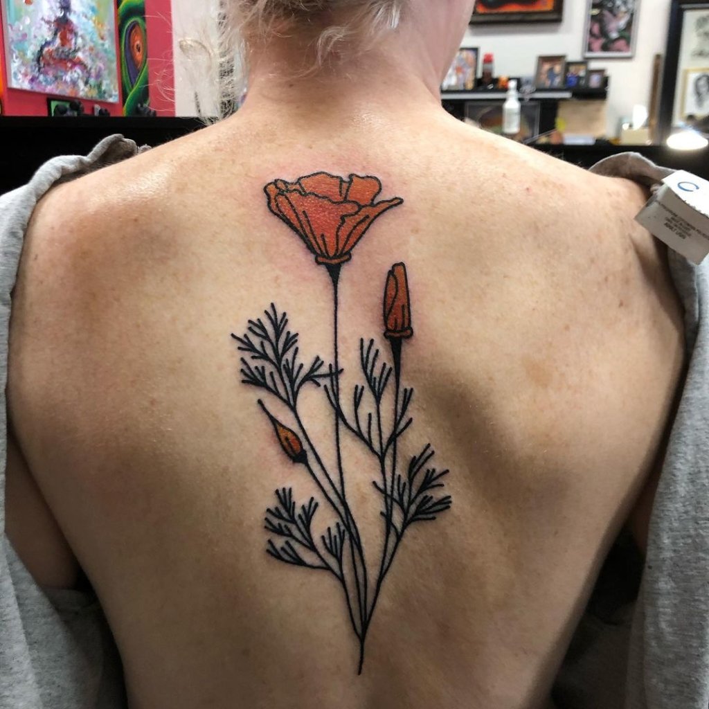 Back Piece California Poppy Tattoo