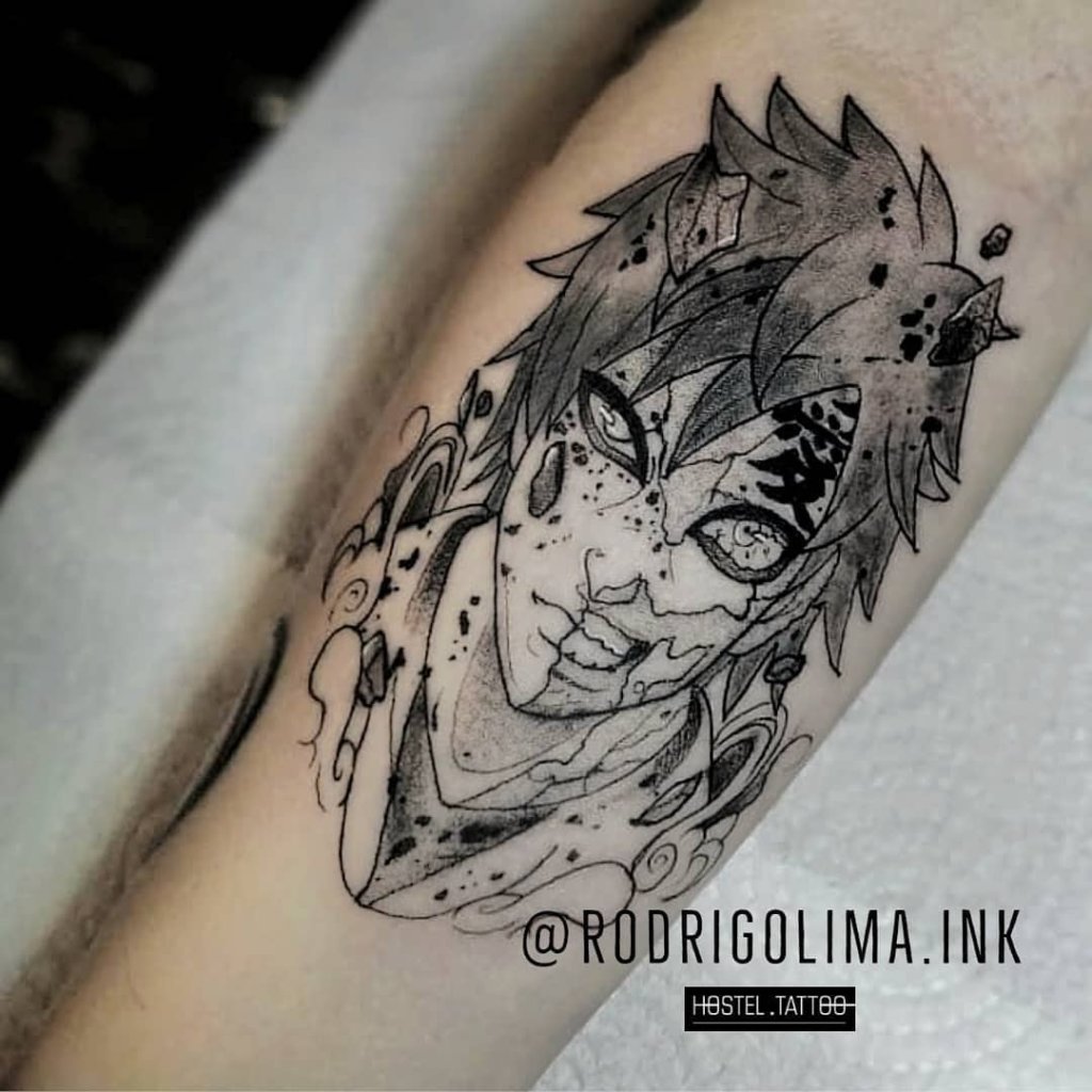 Black And Grey Manga Gaara Tattoo Forehead Naruto Design