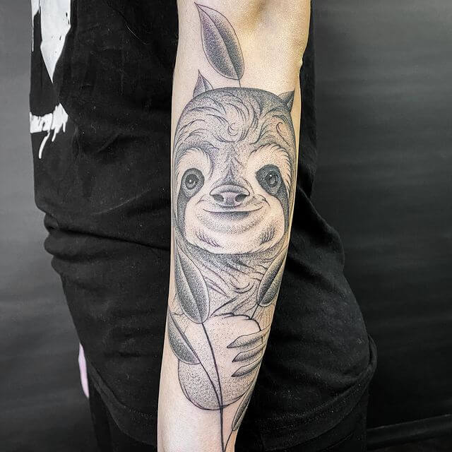 Black And White Cute Sloth Tattoo 