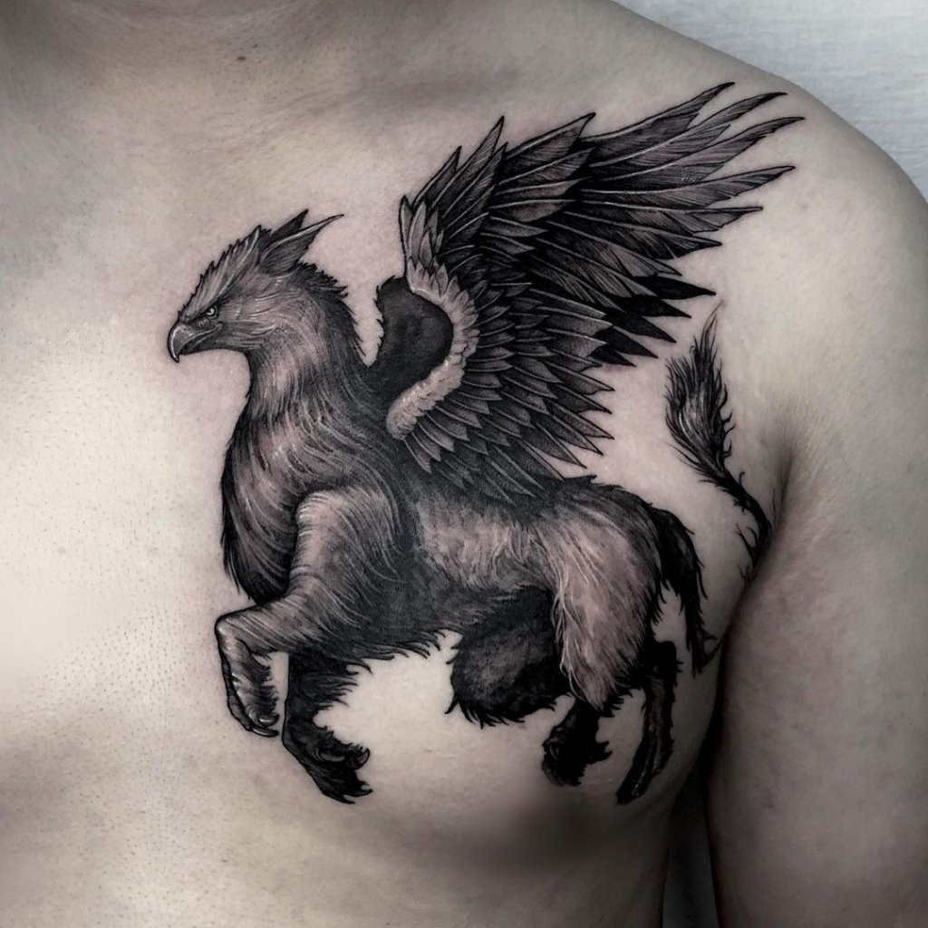 Black And White Griffin Designs On Chest
