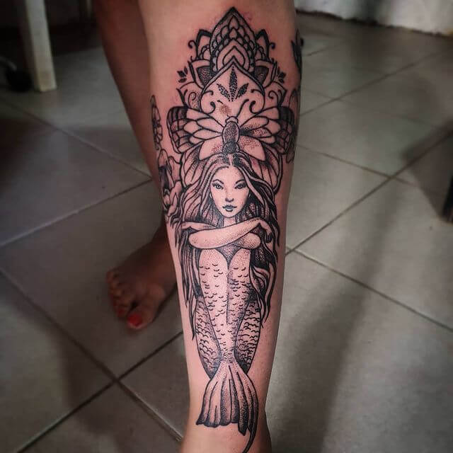 Black And White Mandala Inspired Siren Tattoo