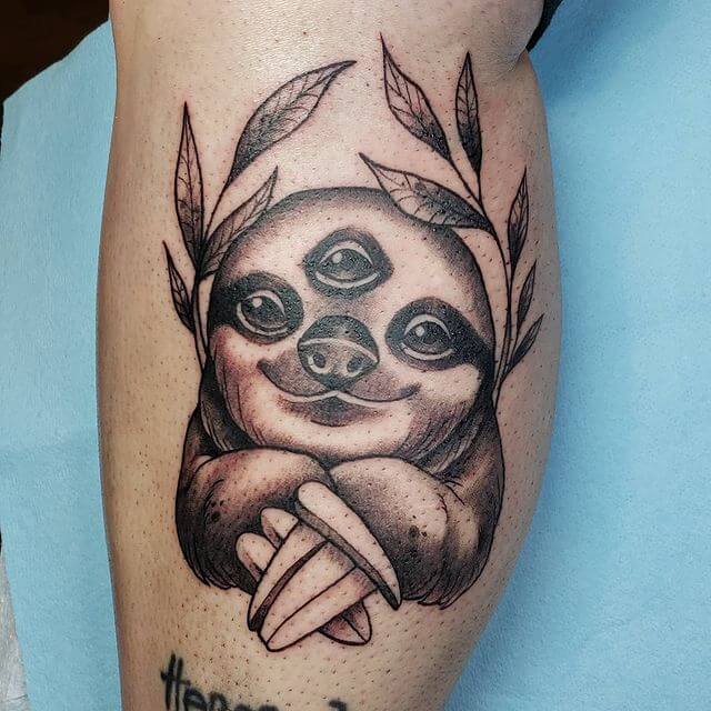 Black Ink Small Sloth Tattoo