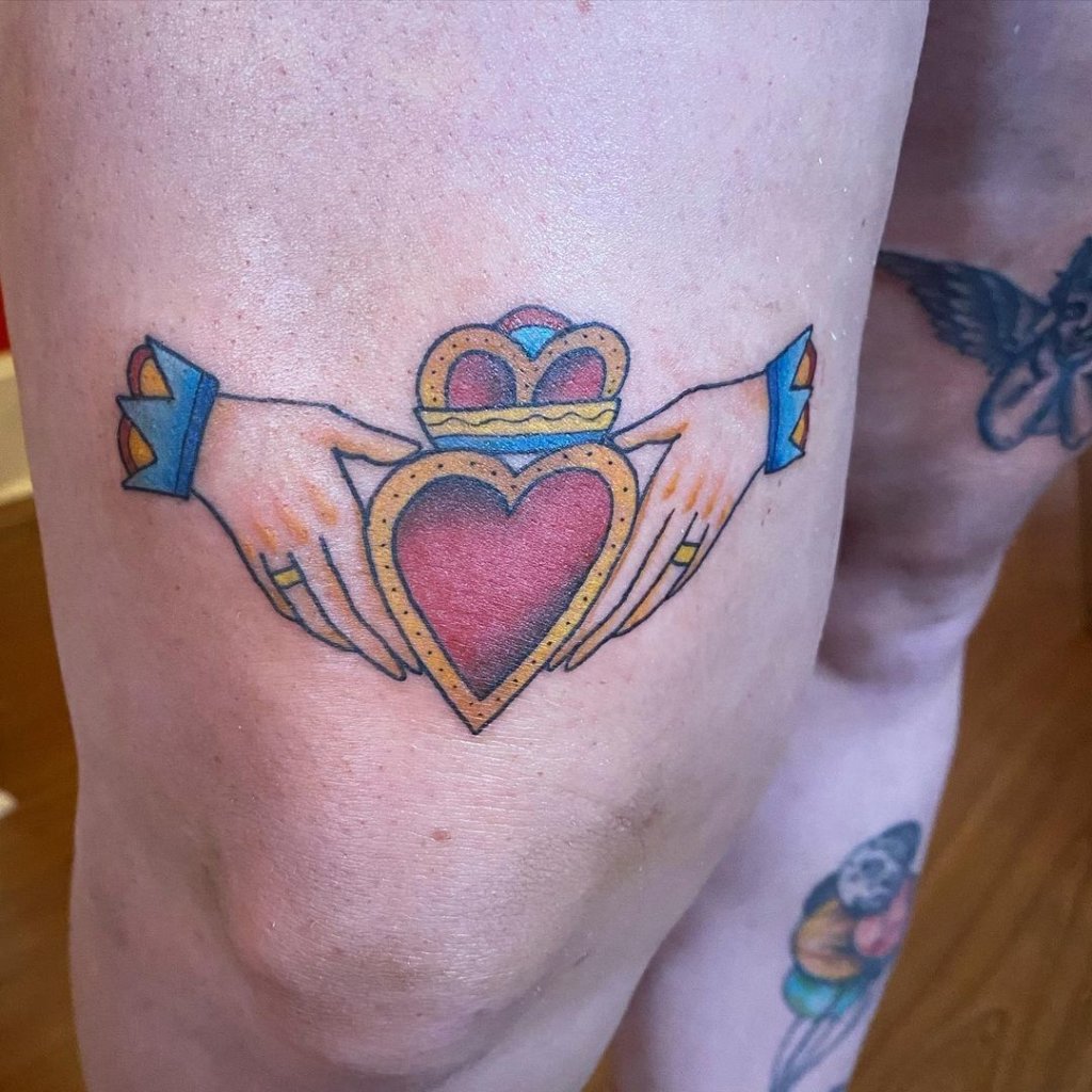 Bright And Colorful Claddagh Foot Tattoo