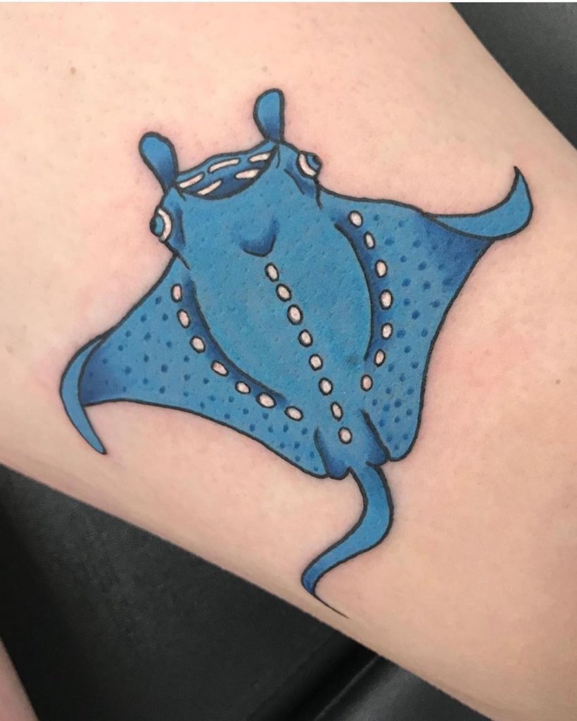 Bright Blue Manta Ray Tattoos