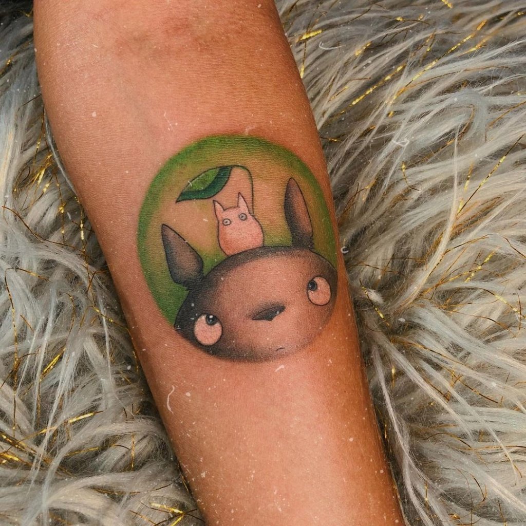 Bright Green Totoro Tattoo On Forearm