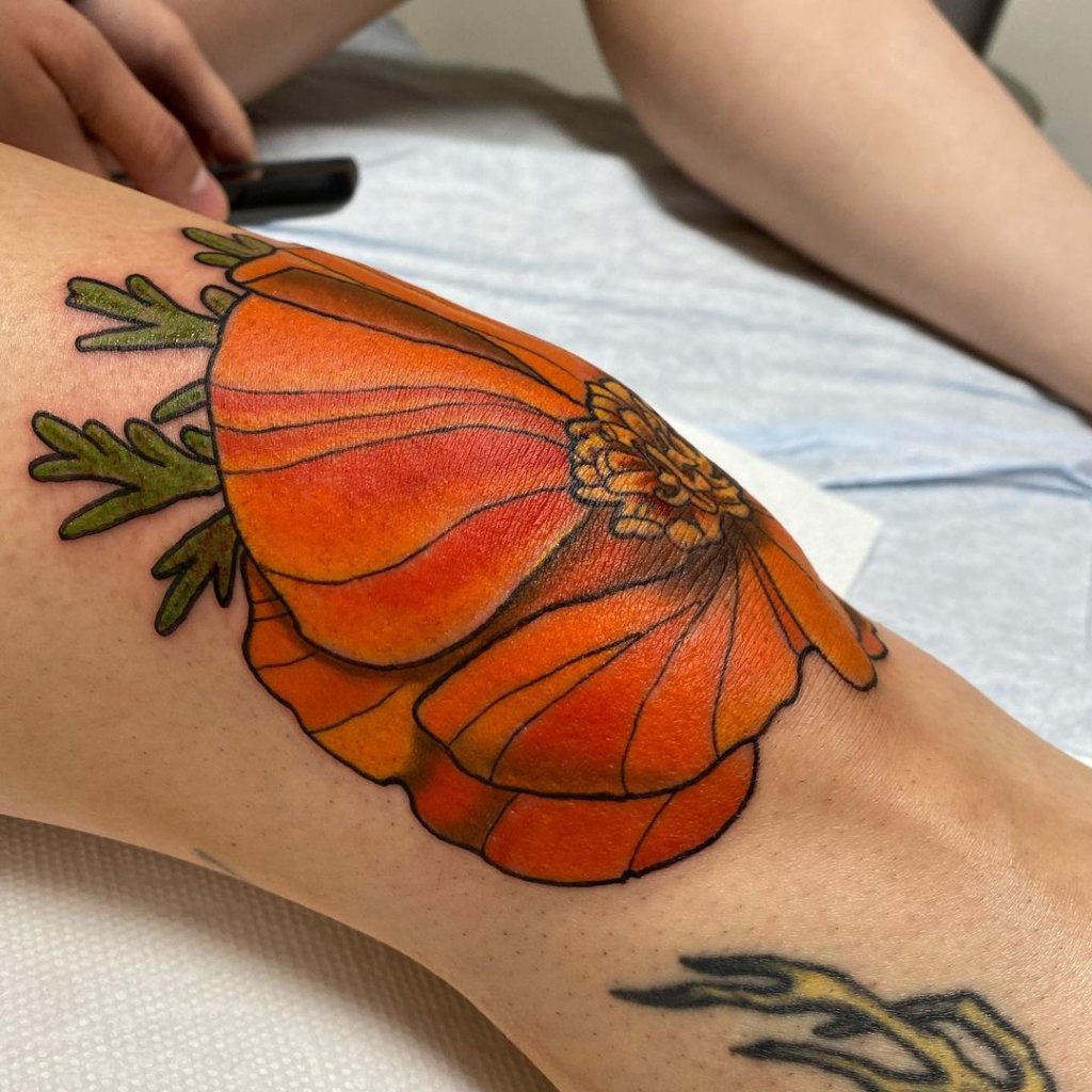 Bright Orange Poppy Tattoo