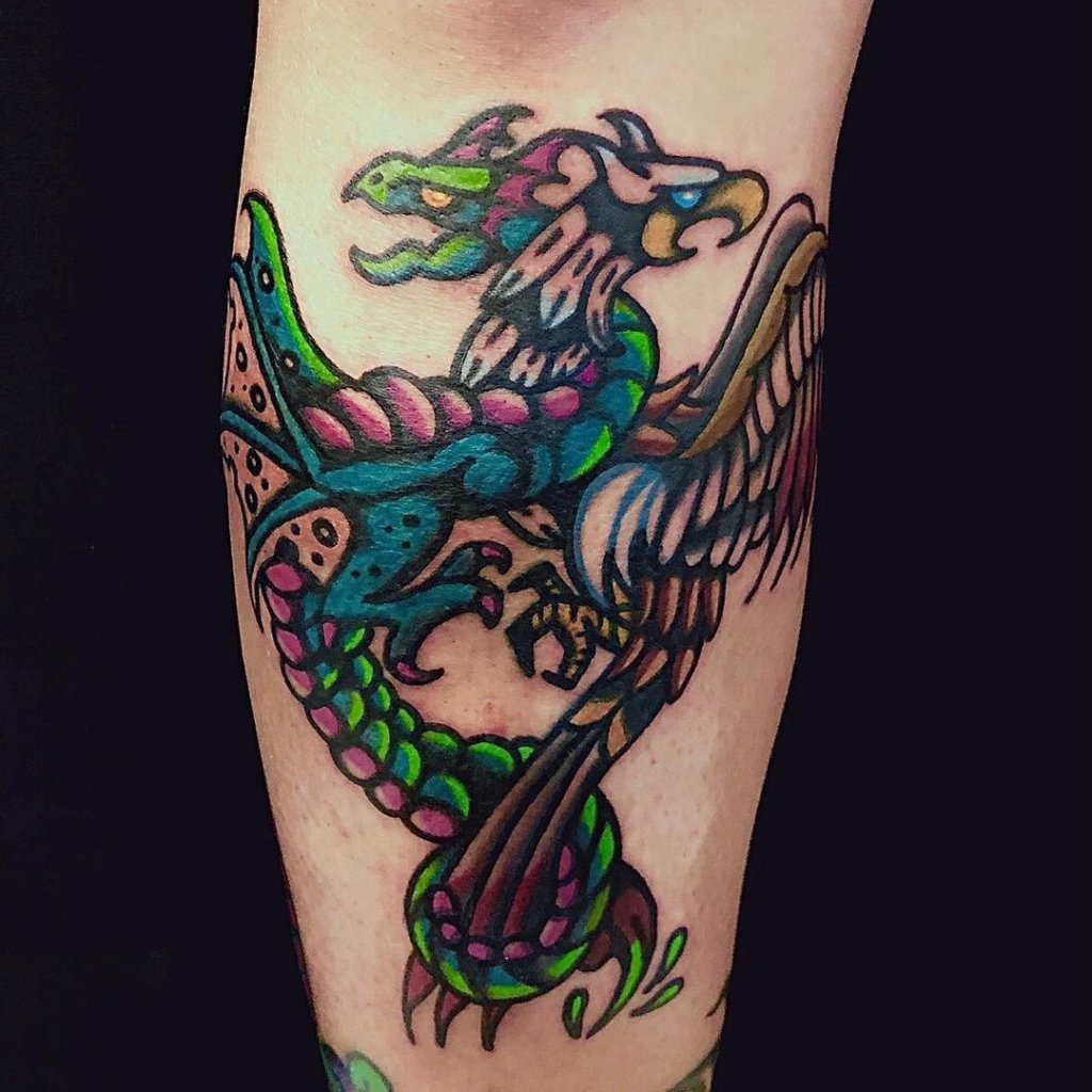 Colorful Griffin Tattoo Detailed Intertwined Griffin Tattoos