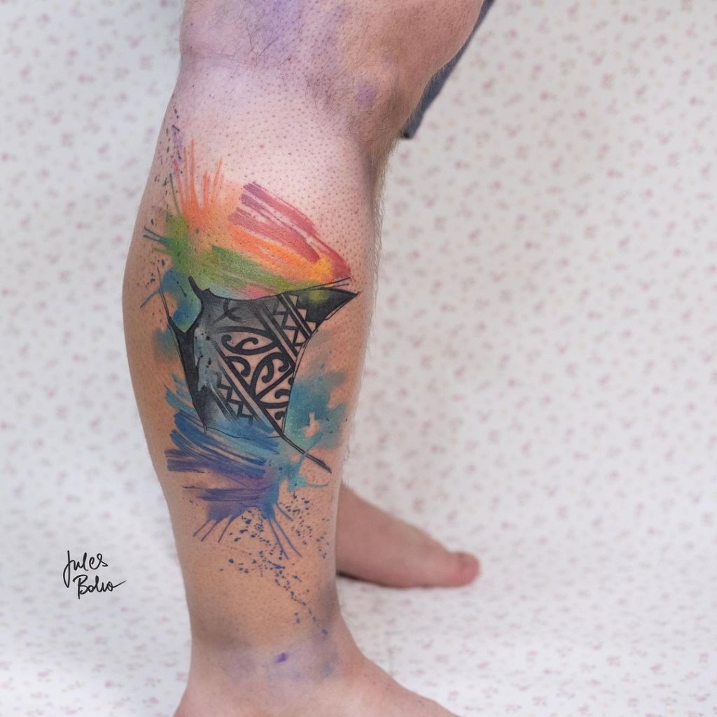 Colorful Leg Ray Tattooss
