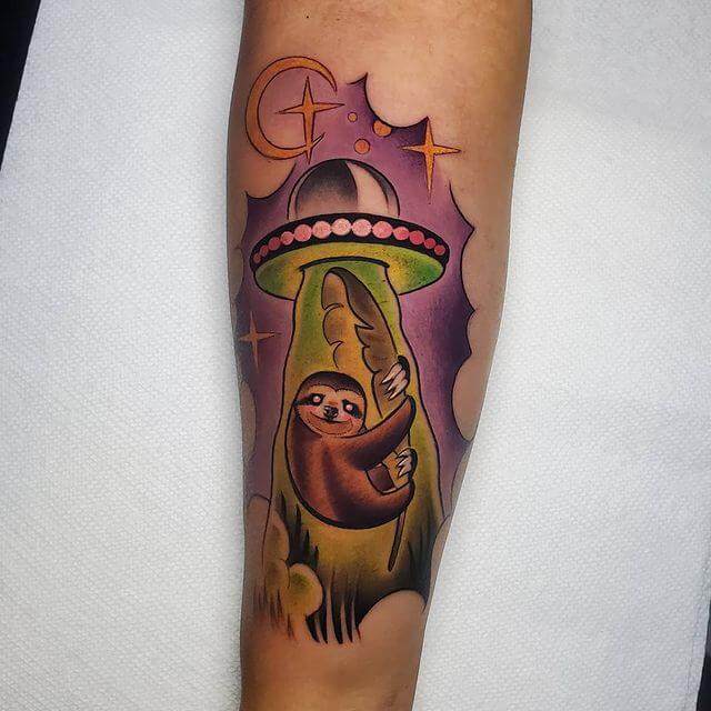 Colorful Sloth Hanging Ink Tattoo