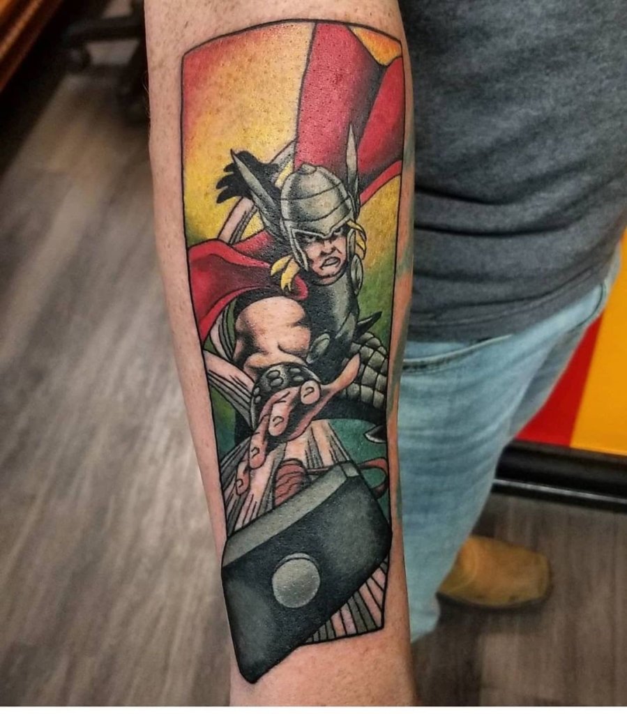 Colorful Tattoo For Cartoon Lovers Thor Inspired